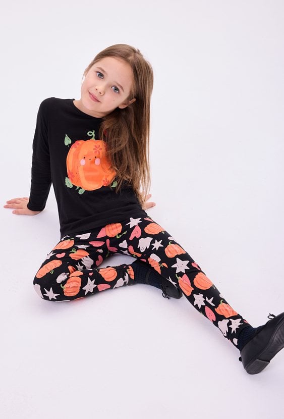 Legginsy dziewczęce z motywem uśmiechniętych dyni