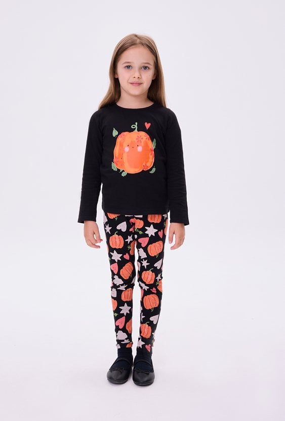Legginsy dziewczęce z motywem uśmiechniętych dyni