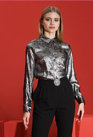 Koszula w srebrnym metalicznym odcieniu