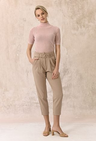 Beżowe spodnie z wysokim stanem