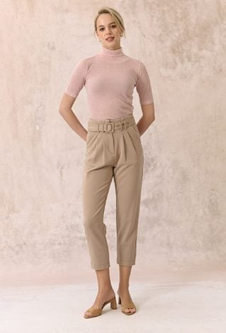 Beżowe spodnie z wysokim stanem