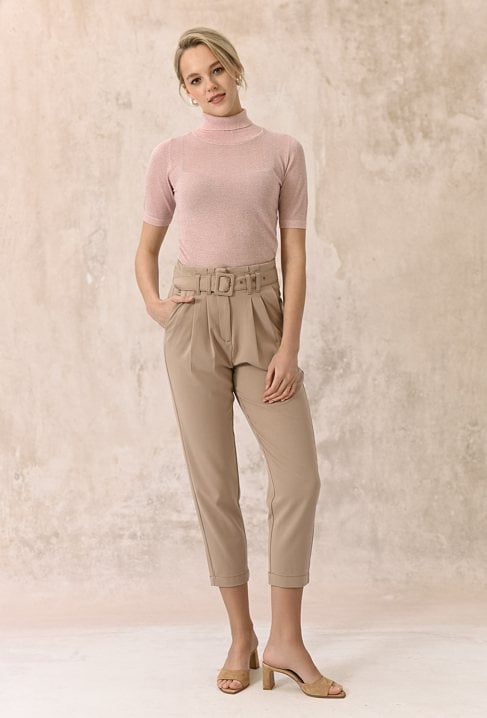 Beżowe spodnie z wysokim stanem