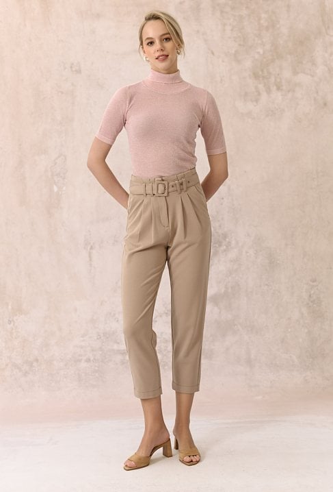 Beżowe spodnie z wysokim stanem