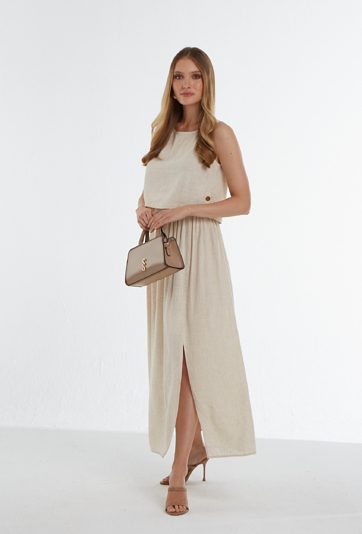 Beżowa lniana spódnica