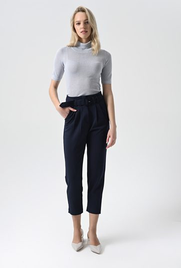 Granatowe spodnie z wysokim stanem