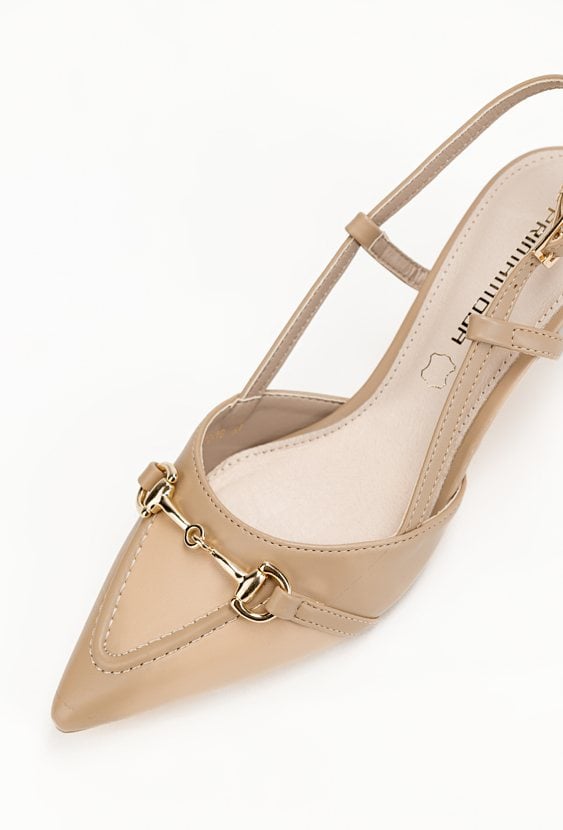 Beżowe czółenka z ozdobnym łańcuchem i odkrytą piętą PARMA