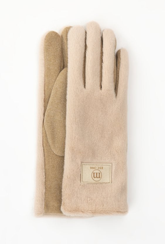 Rękawiczki damskie z łączonych materiałów