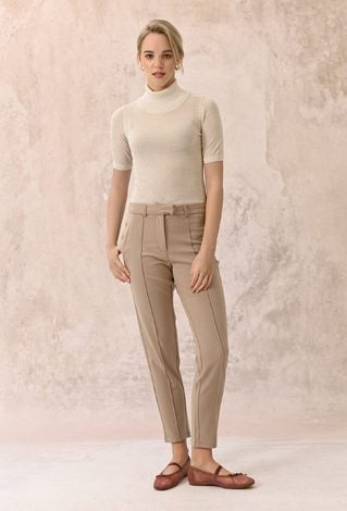 Beżowe proste spodnie z wysokim stanem