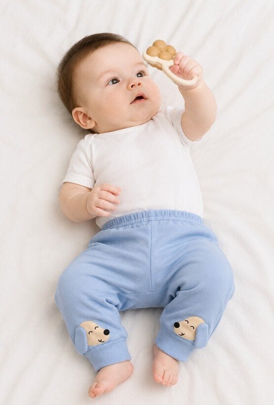 Spodnie dresowe niemowlęce z aplikacjami piesków przy nogawkach