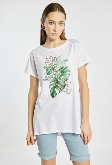 T-shirt z tropikalnym nadrukiem