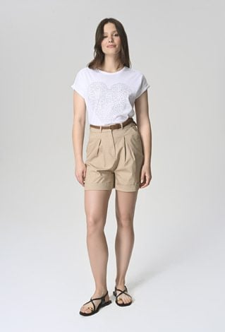 Beżowe bawełniane szorty z paskiem
