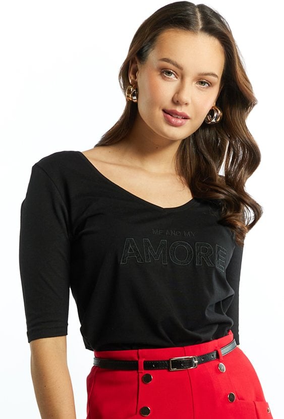 T-shirt damski z haftowanym napisem