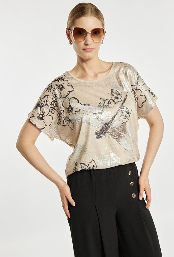 Luźny T-shirt z wzorem