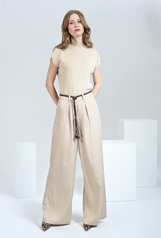 Długie spodnie z szeroką nogawką