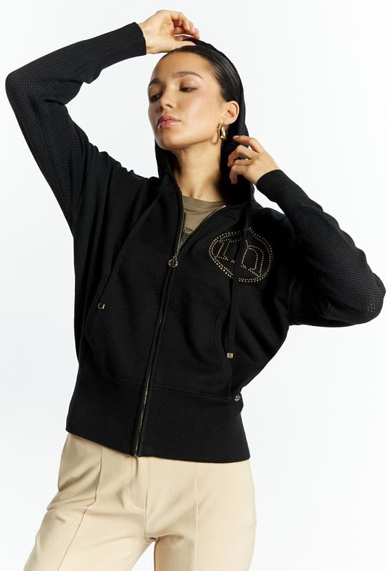 Rozpinany sweter z łączonych materiałów