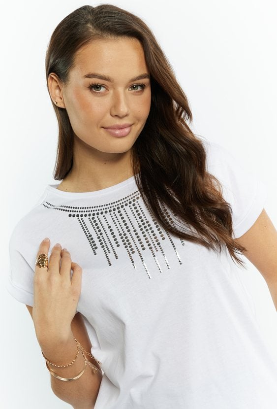 T-shirt damski z błyszczącą aplikacją