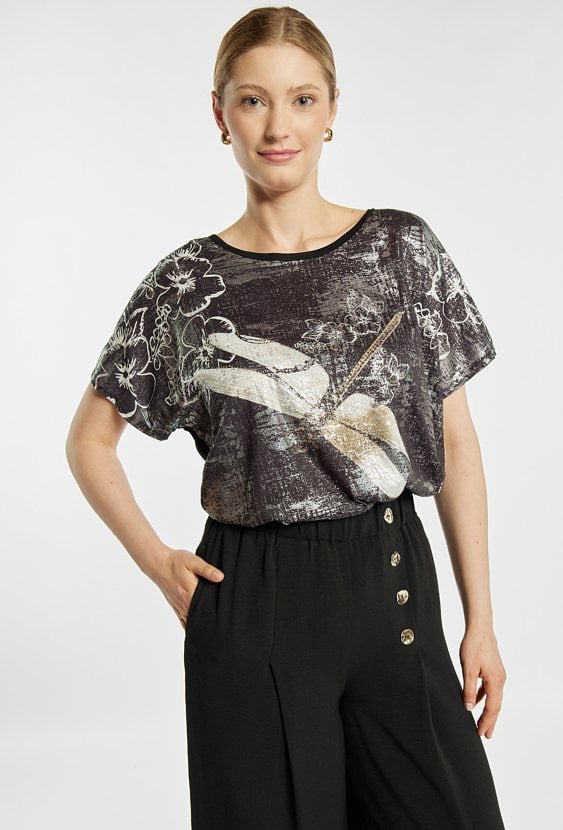 Luźny T-shirt z wzorem