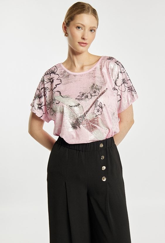 Luźny T-shirt z wzorem