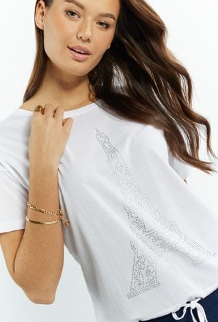 T-shirt dzianinowy z aplikacją z dżetów