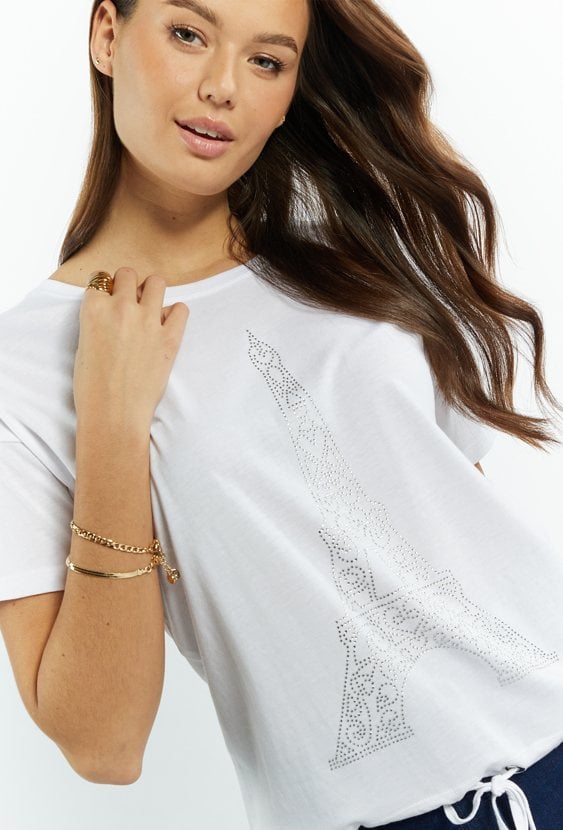 T-shirt dzianinowy z aplikacją z dżetów