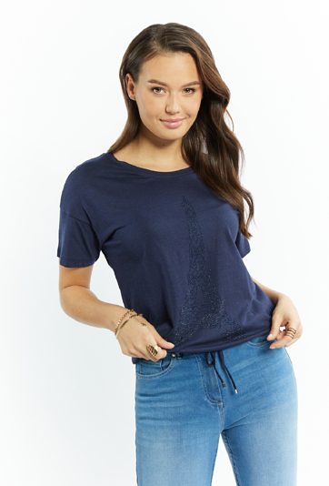 T-shirt dzianinowy z aplikacją z dżetów