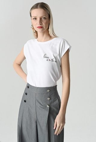 Biały bawełniany t-shirt z napisem