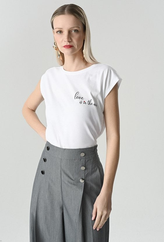 Biały bawełniany t-shirt z napisem