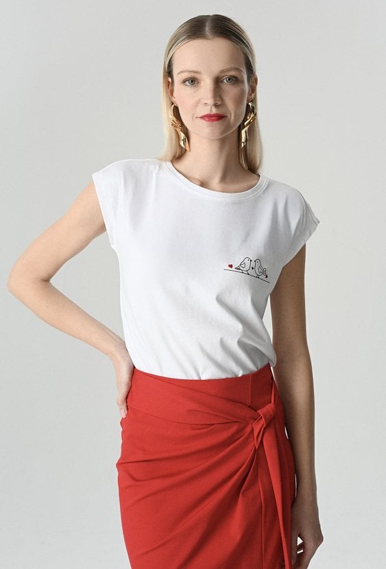 Biały bawełniany t-shirt z grafiką