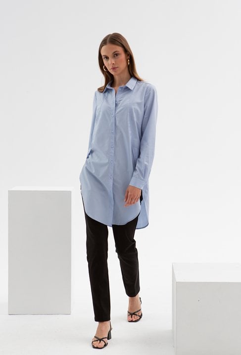 Niebieska koszula z domieszką bawełny