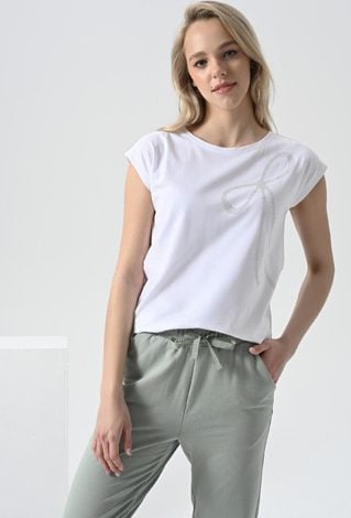 Biały t-shirt z cekinową aplikacją