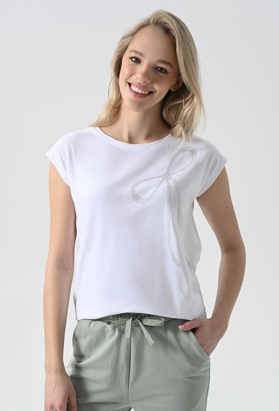 Biały t-shirt z cekinową aplikacją
