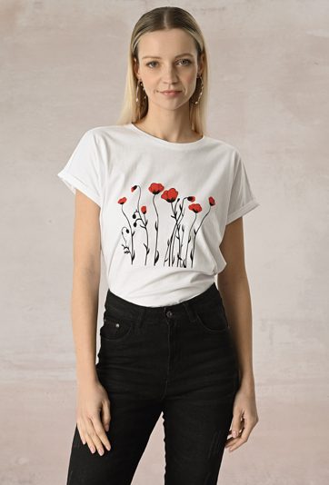 T-shirt z grafiką w czerwone maki