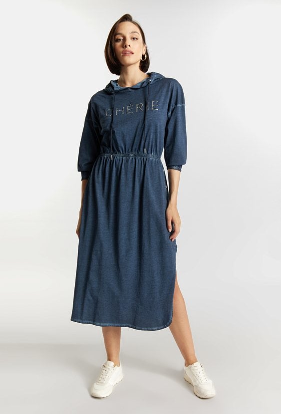 Bawełniana sukienka z dżetowym napisem