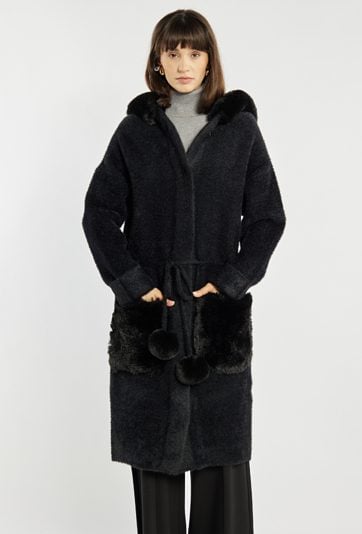 Sweter płaszczowy z kapturem