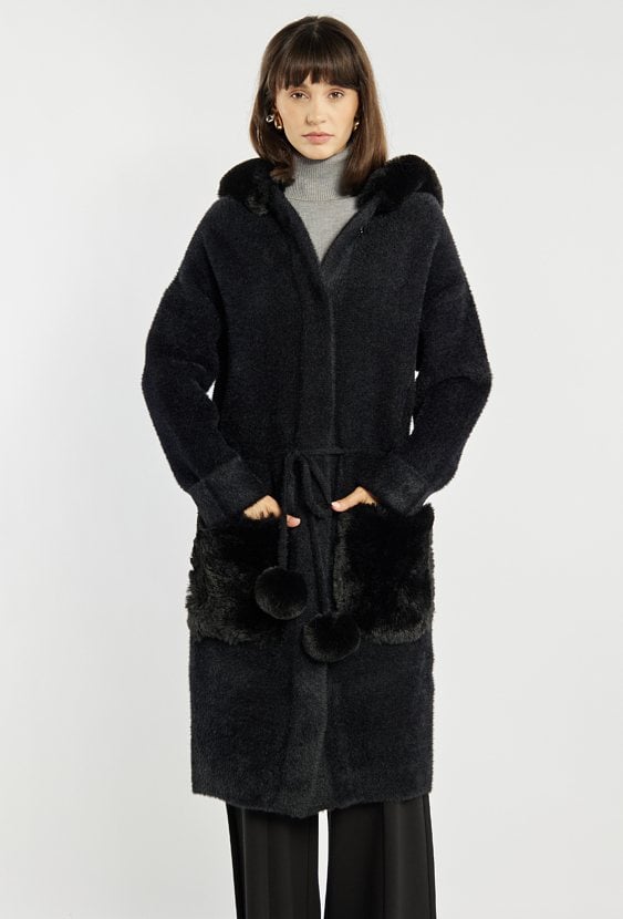 Sweter płaszczowy z kapturem