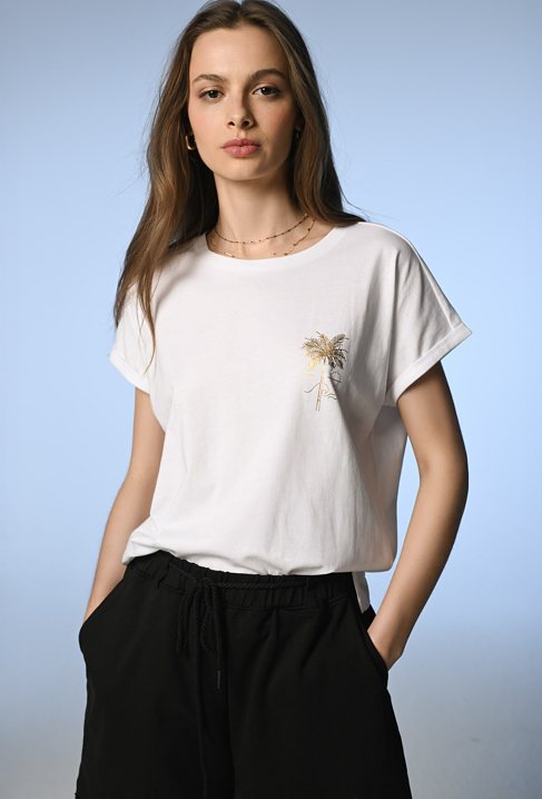 T-shirt ze złotą grafika plamy