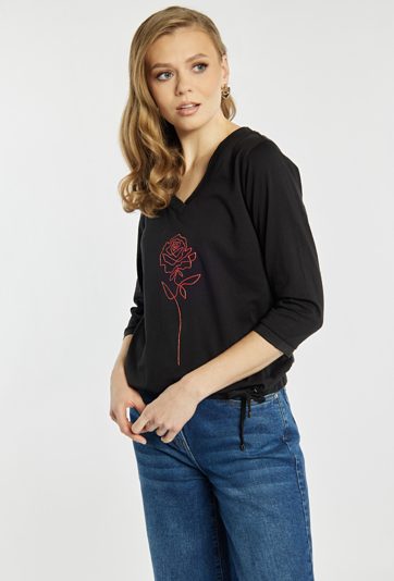T-shirt z nadrukiem róży