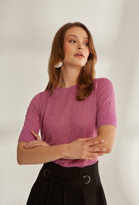 Połyskujący sweter z krótkim rękawem