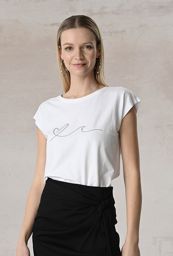 Biały t-shirt z falą