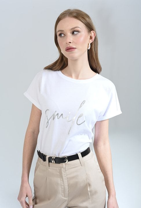 T-shirt z srebrną aplikacją