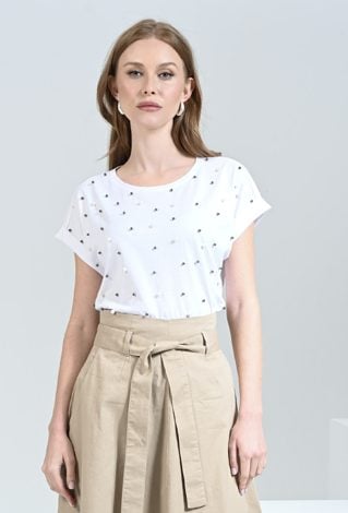 Biały T-shirt z perełkami