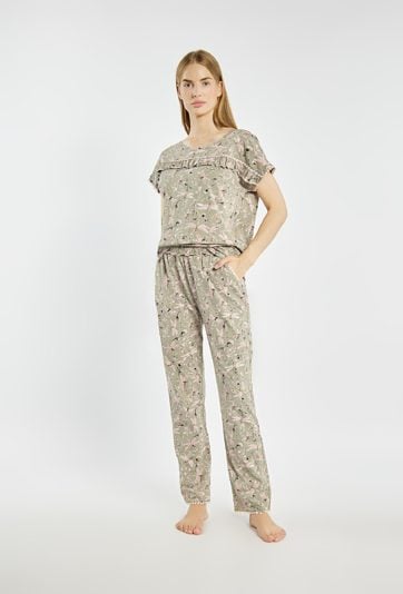 Spodnie od piżamy z wzorem w kwiaty i ważki