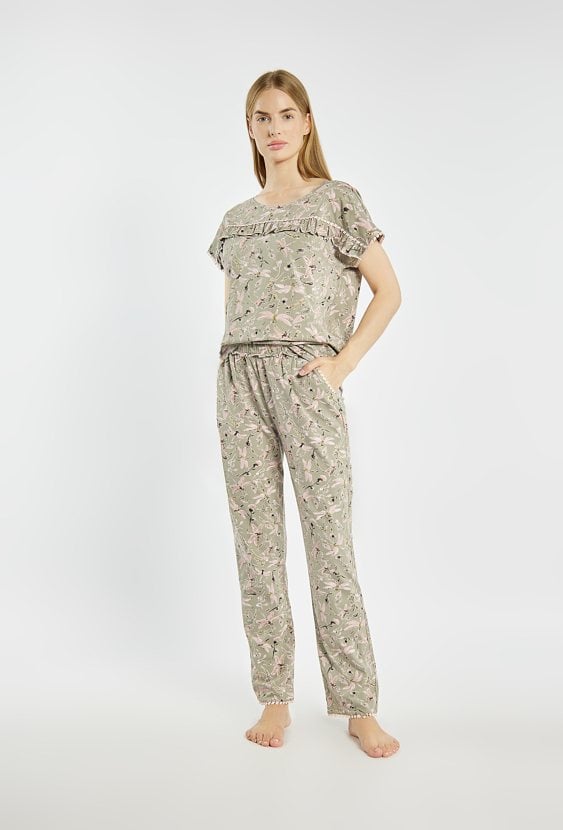 Spodnie od piżamy z wzorem w kwiaty i ważki