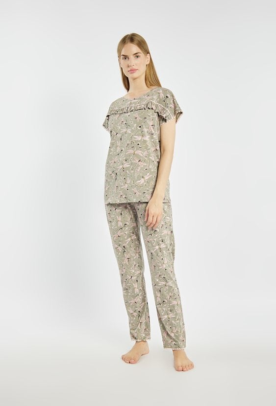 Koszulka od piżamy z wzorem w kwiaty i ważki