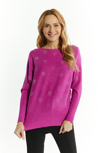 Sweter damski z dżetami w kształcie serduszek