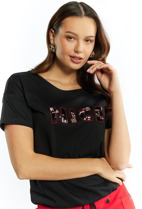 T-shirt damski z błyszczącą aplikacją
