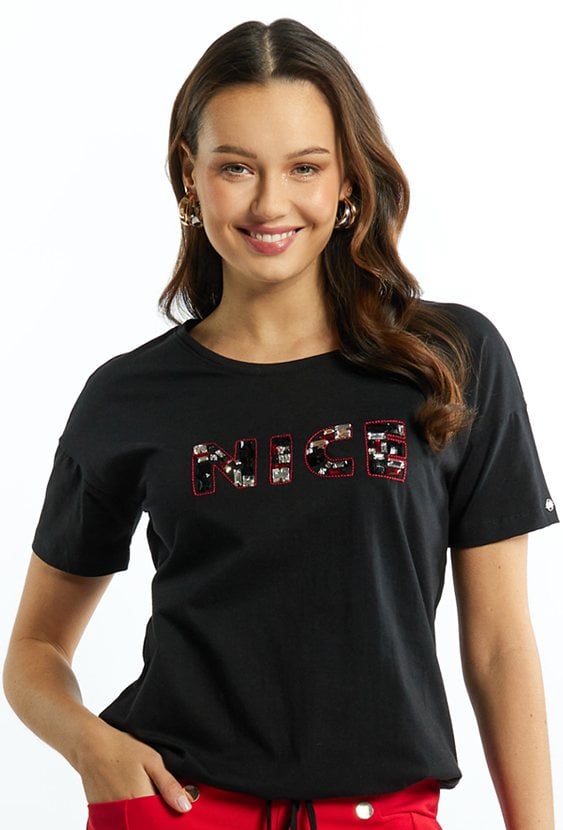 T-shirt damski z błyszczącą aplikacją