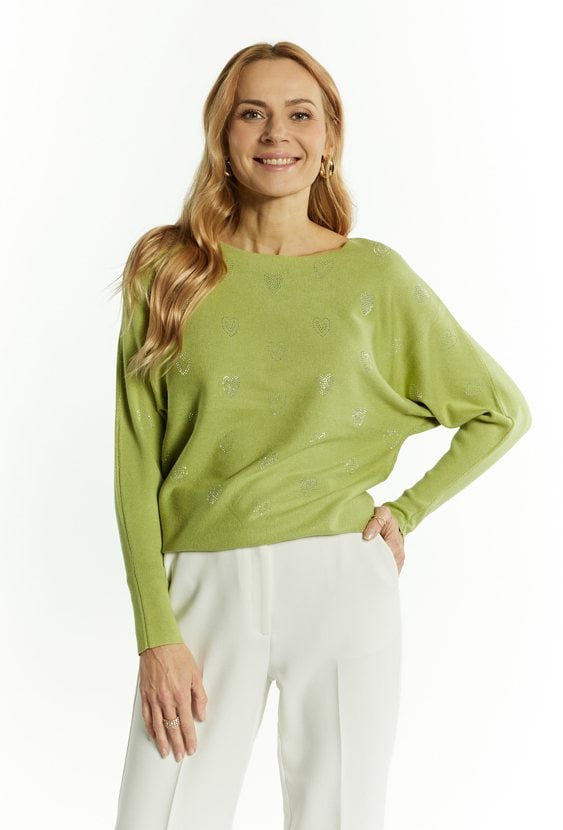 Sweter damski z dżetami w kształcie serduszek