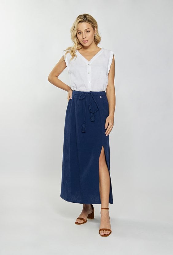 Bawełniana spódnica damska z rozcięciem