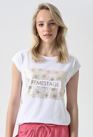 Biały T-shirt ze złotą aplikacją